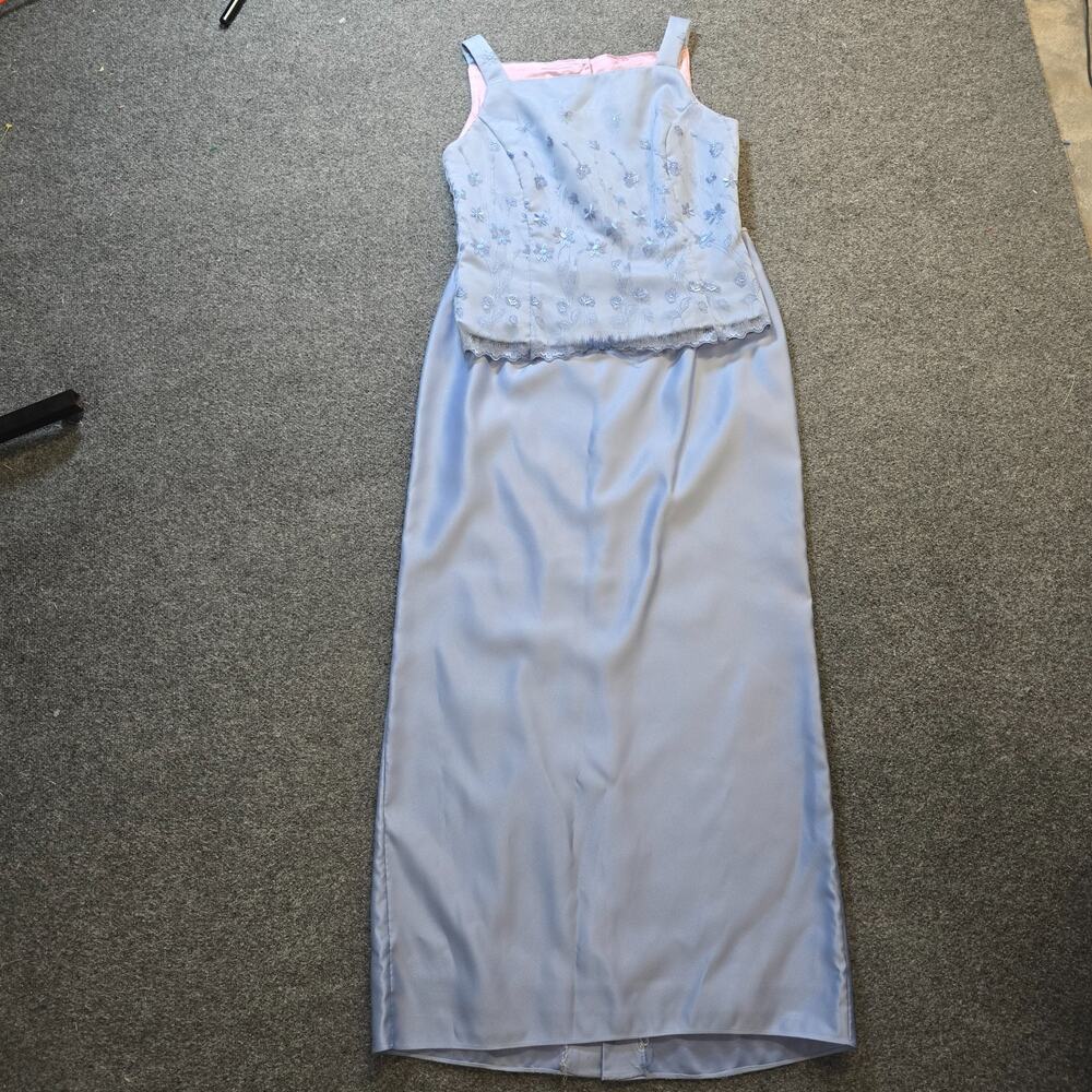 Jessica McClintock Dress Womens Size 16 Blue Embroidered Vintage 2 Piece Y2K
